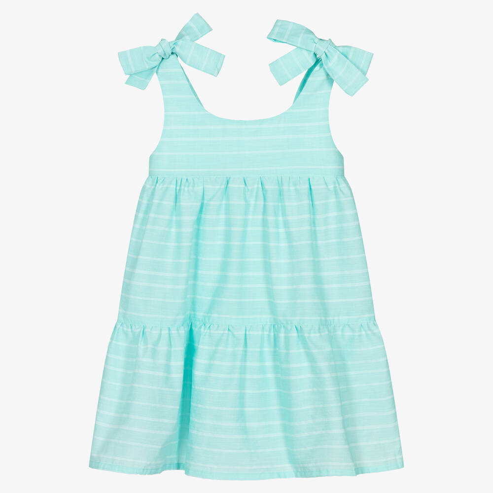 Fina Ejerique - Girls Green Stripe Cotton Dress | Childrensalon