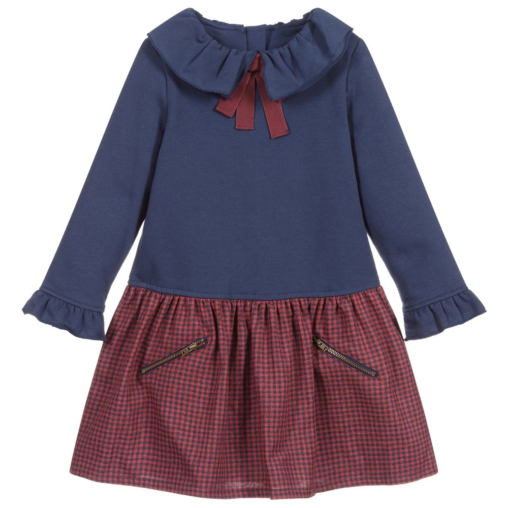 Fina Ejerique - Girls Navy Blue & Red Dress | Childrensalon