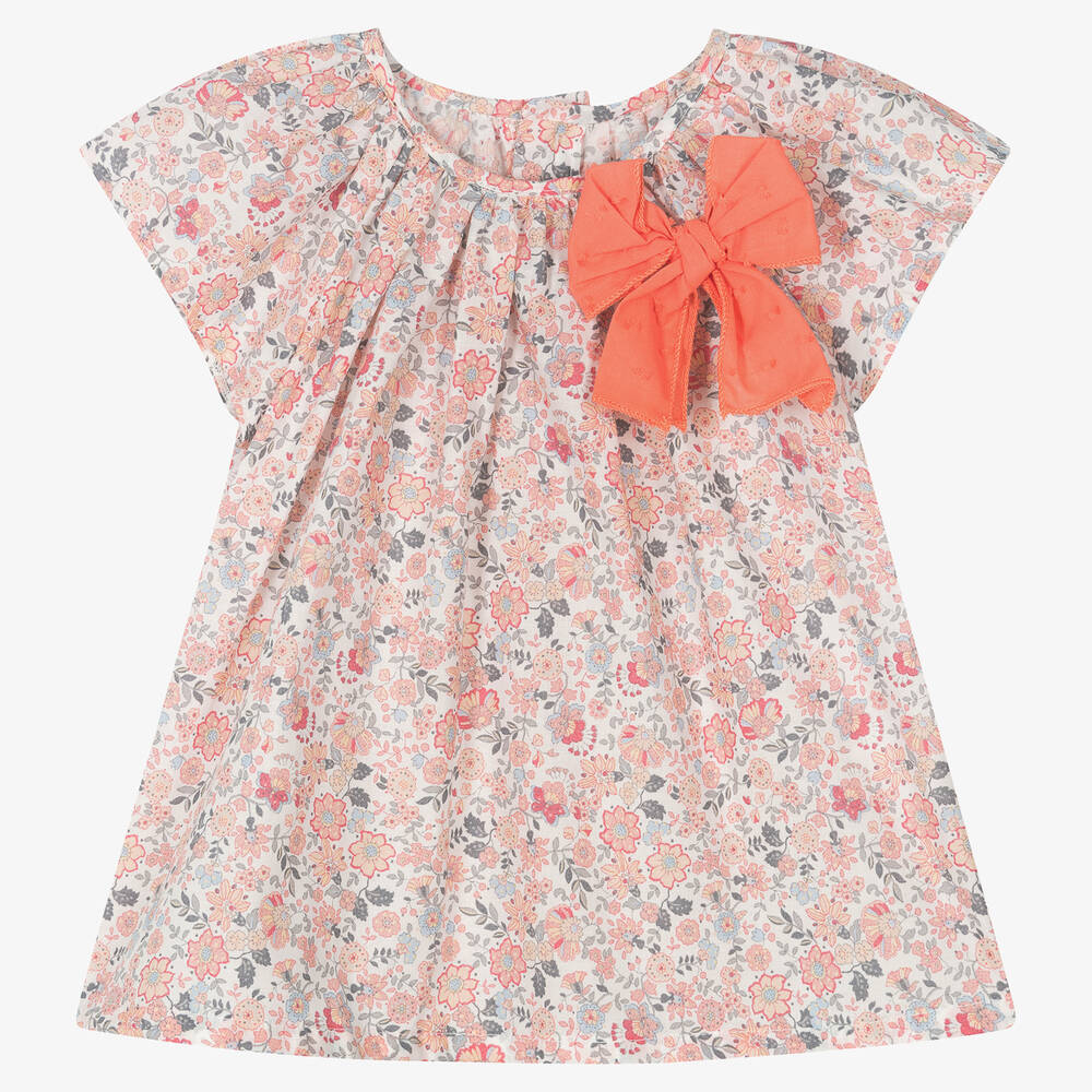 Fina Ejerique - Girls Pink Cotton Floral Dress  | Childrensalon