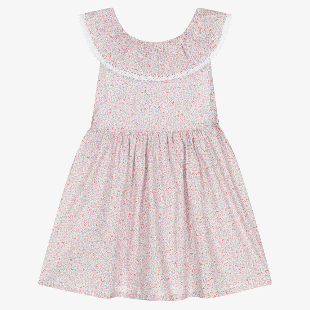 Fina Ejerique - Girls Pink Floral Cotton Pinafore Dress | Childrensalon