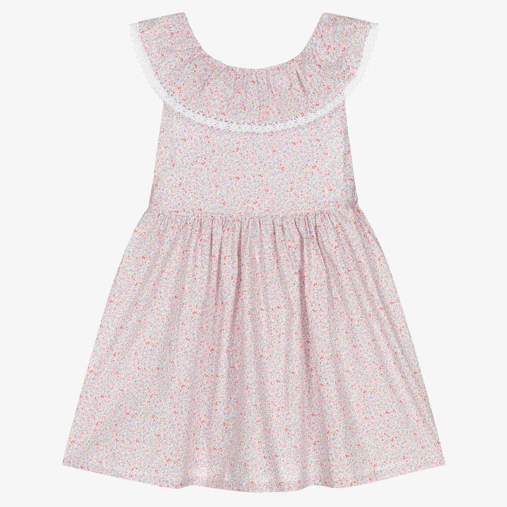 Fina Ejerique-Girls Pink Floral Cotton Pinafore Dress | Childrensalon Outlet