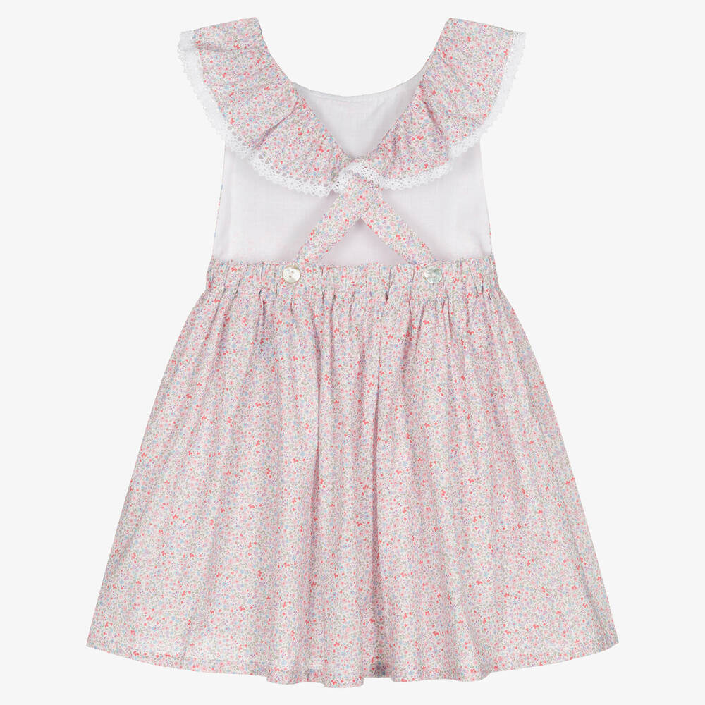 Fina Ejerique Girls Pink Floral Cotton Pinafore Dress