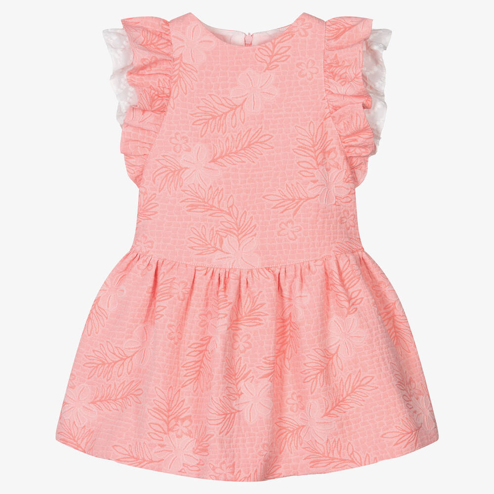 Fina Ejerique - Girls Pink Floral Jacquard Dress  | Childrensalon