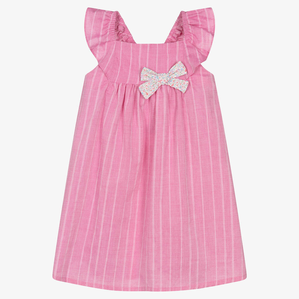 Fina Ejerique - Girls Pink Striped Cotton Dress | Childrensalon