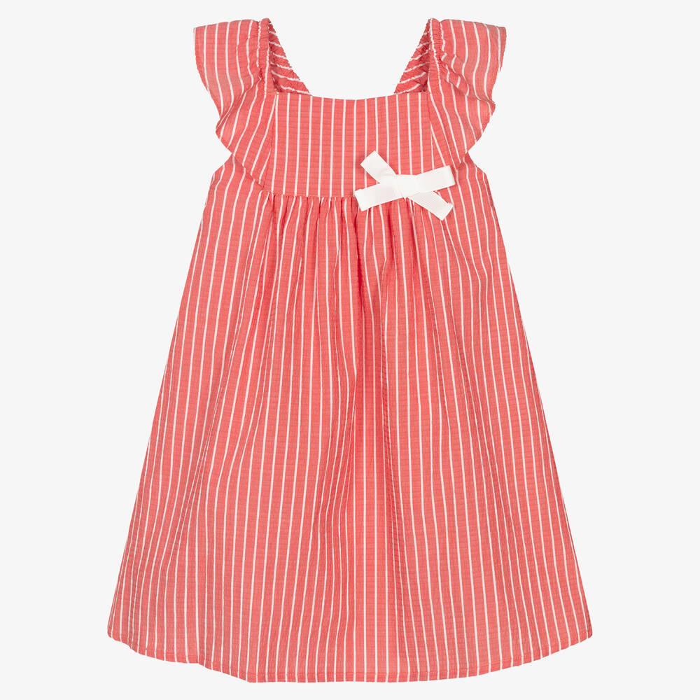Fina Ejerique - Girls Red Striped Cotton Dress | Childrensalon