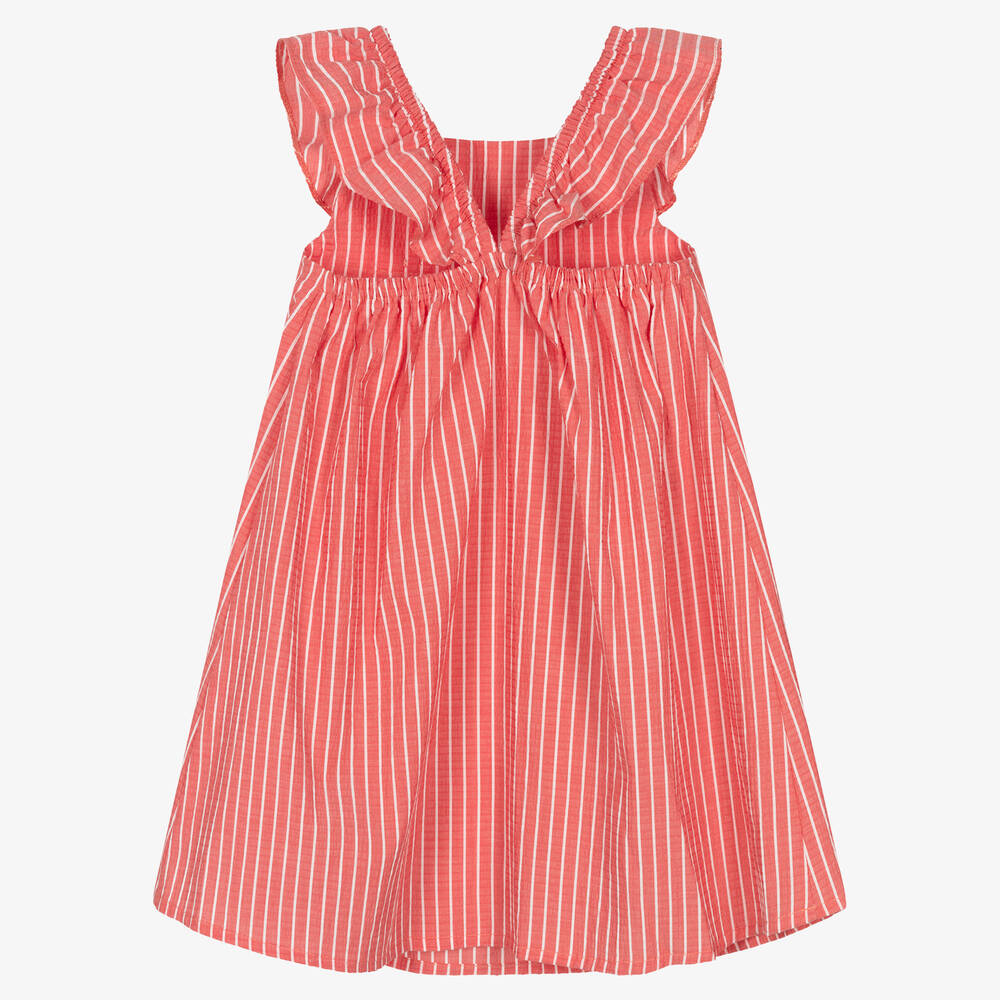 Fina Ejerique-Girls Red Striped Cotton Dress | Childrensalon Outlet