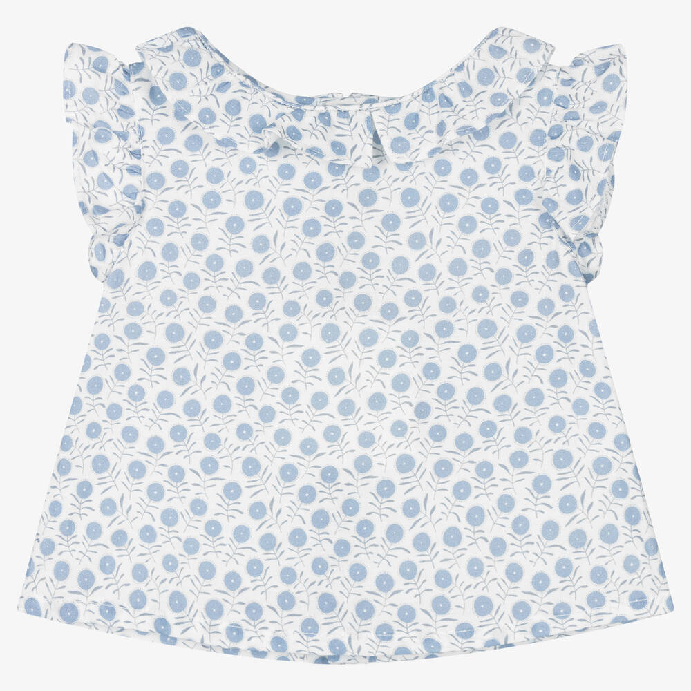 Fina Ejerique - Girls White & Blue Floral Cotton Top | Childrensalon