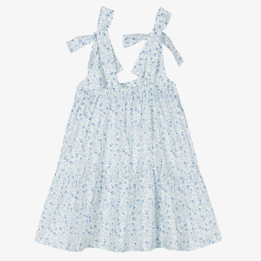 Fina Ejerique-Girls White & Blue Floral Dress | Childrensalon Outlet
