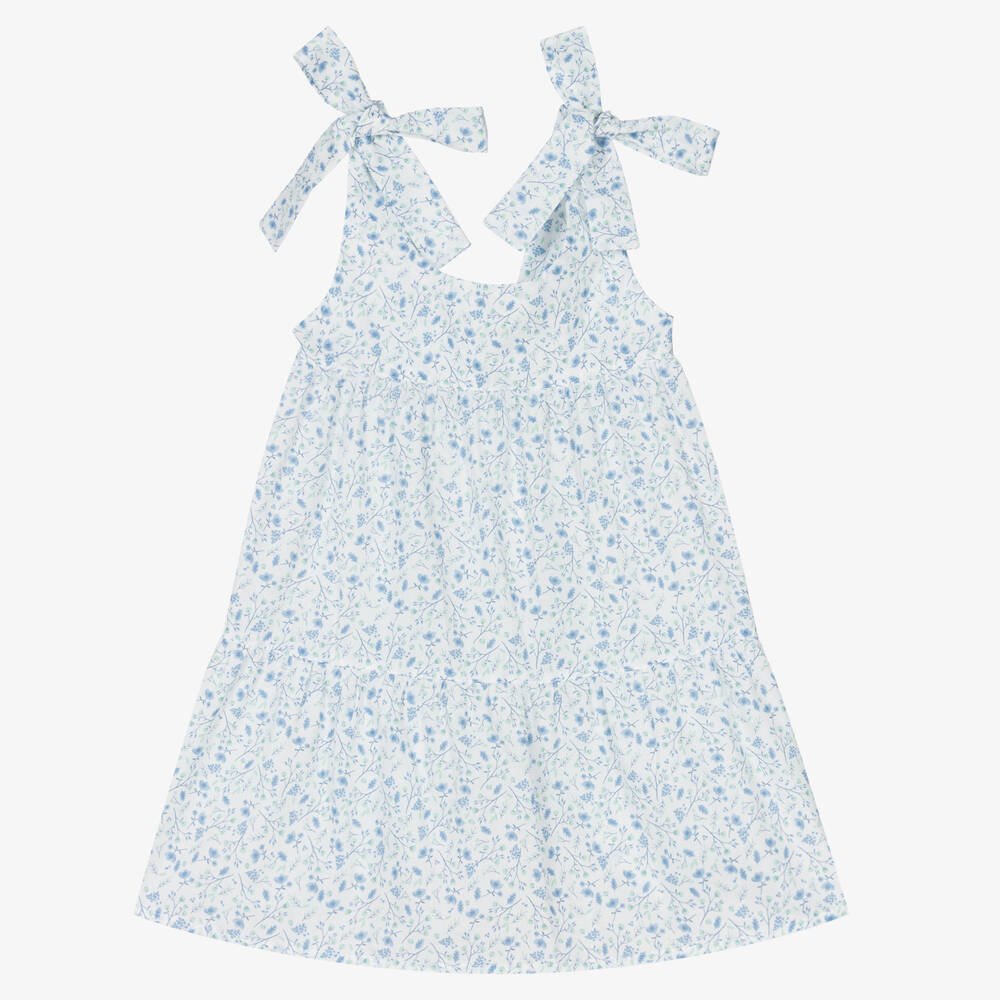 Fina Ejerique - Girls White & Blue Floral Dress | Childrensalon