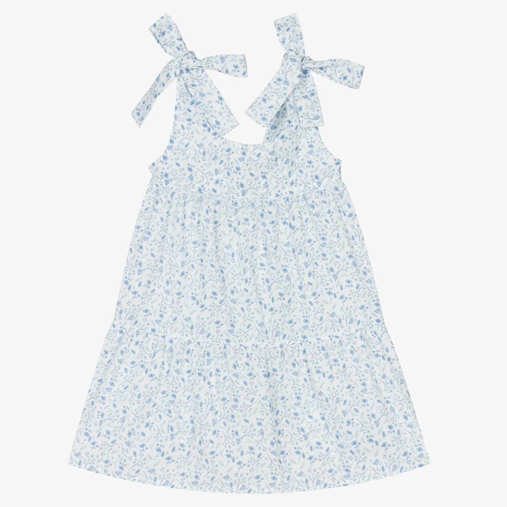 Fina Ejerique-Girls White & Blue Floral Dress | Childrensalon Outlet