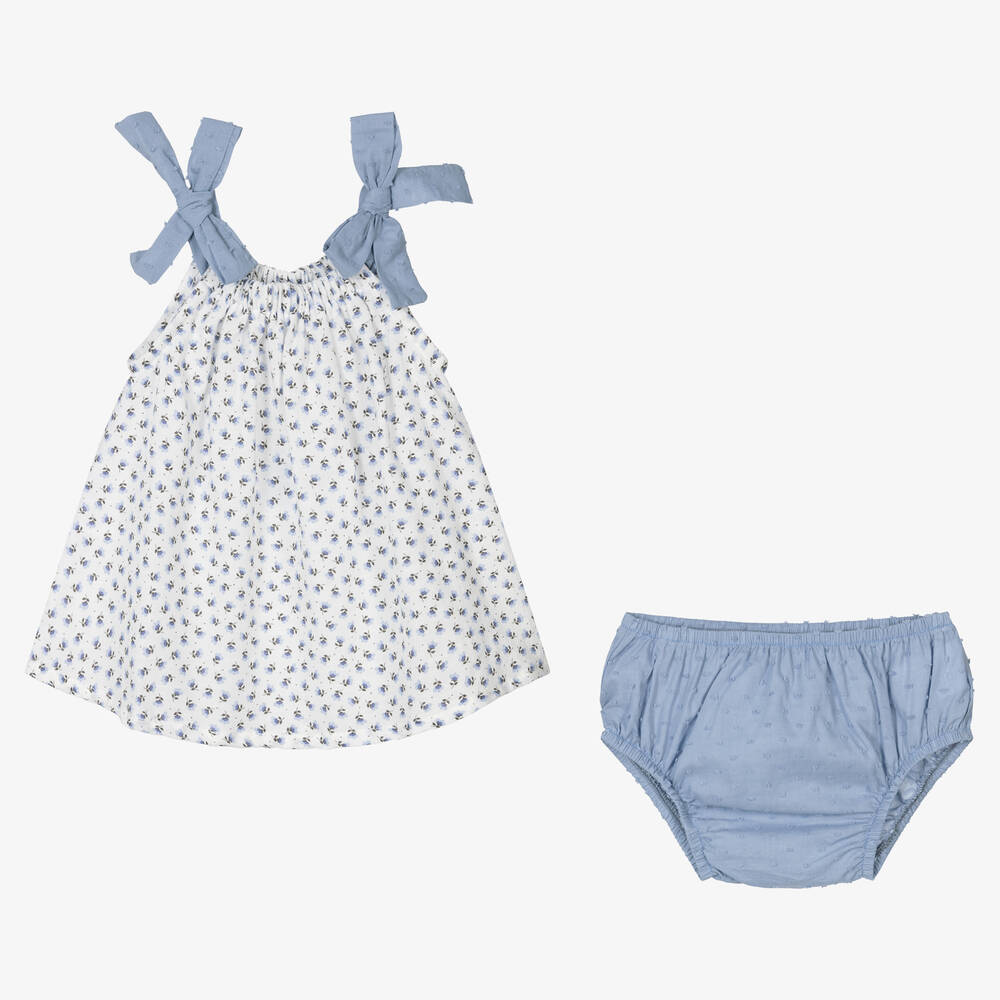 Fina Ejerique-Girls White & Blue Floral Dress | Childrensalon Outlet