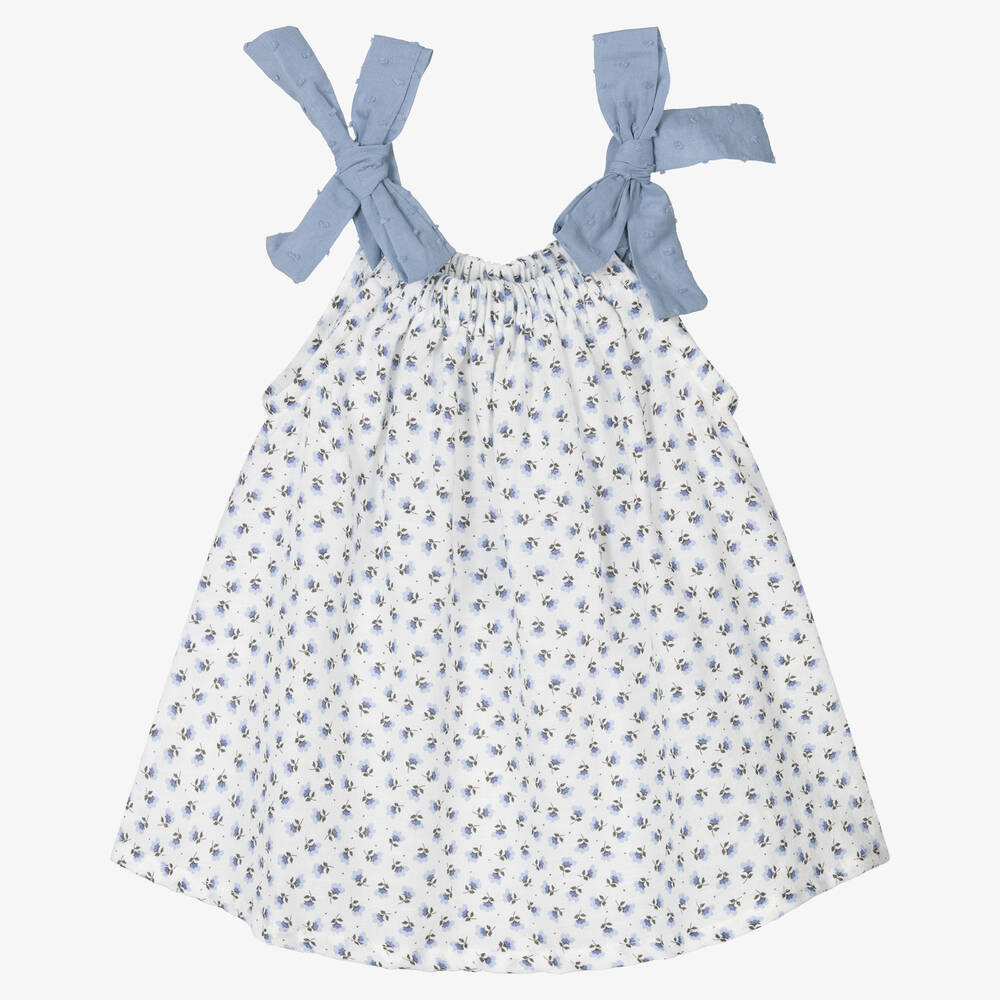 Fina Ejerique - Girls White & Blue Floral Dress | Childrensalon