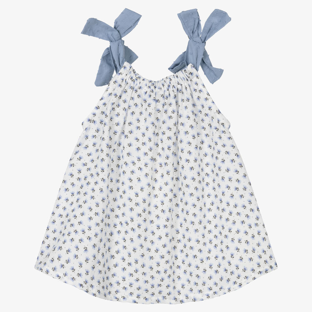 Fina Ejerique-Girls White & Blue Floral Dress | Childrensalon Outlet