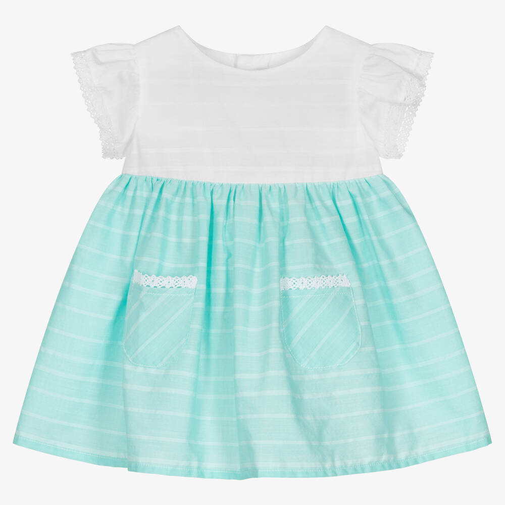 Fina Ejerique - Girls White & Green Cotton Dress | Childrensalon