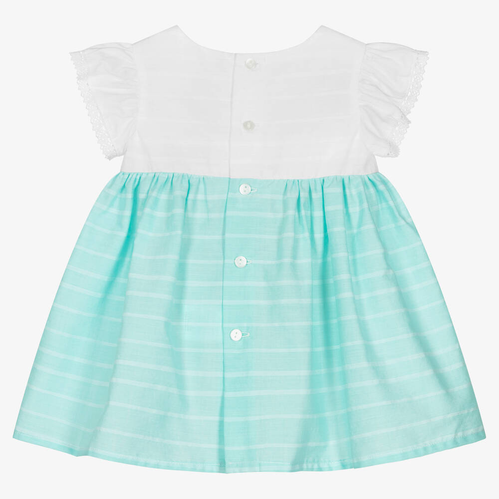 Fina Ejerique-Girls White & Green Cotton Dress | Childrensalon Outlet