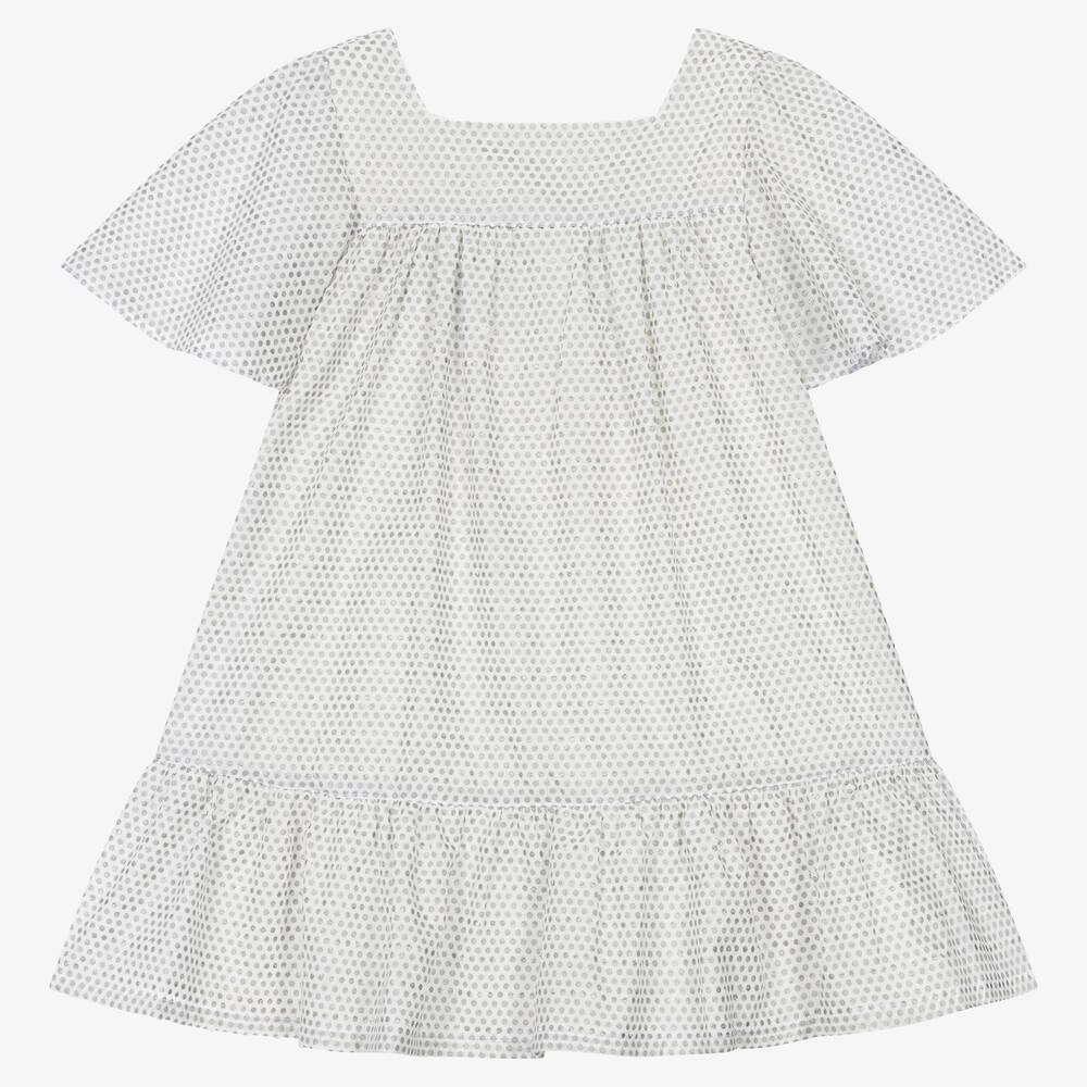 Fina Ejerique - Girls White & Silver Polka Dot Dress | Childrensalon