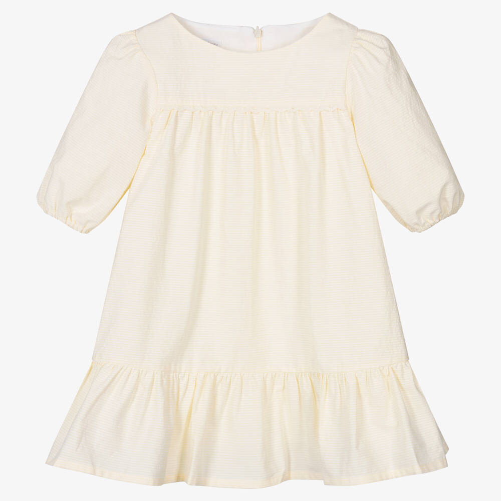 Fina Ejerique - Girls Yellow Cotton Striped Dress | Childrensalon