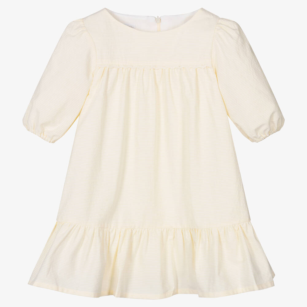 Fina Ejerique-Girls Yellow Cotton Striped Dress | Childrensalon Outlet