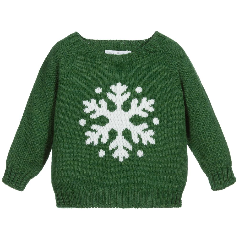 Fina Ejerique - Green Wool Snowflake Sweater | Childrensalon