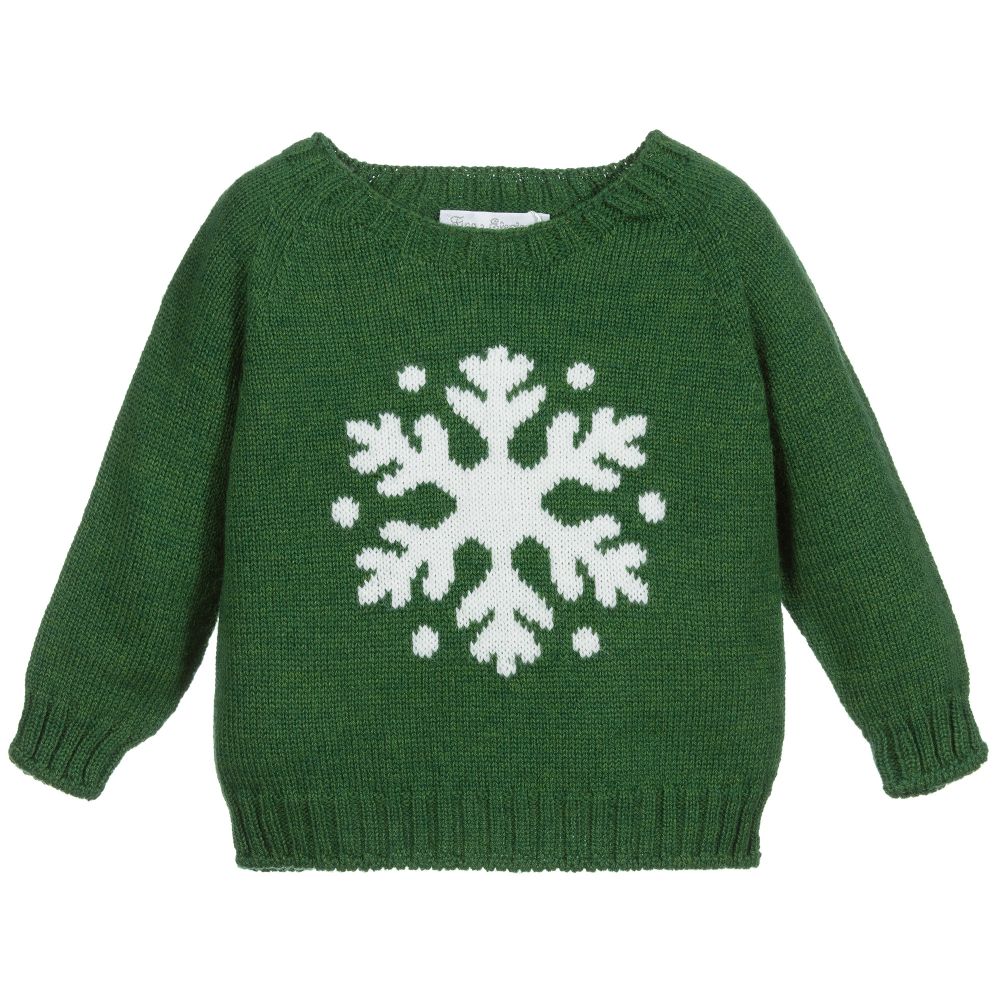 Fina Ejerique Green Wool Snowflake Sweater Childrensalon Outlet