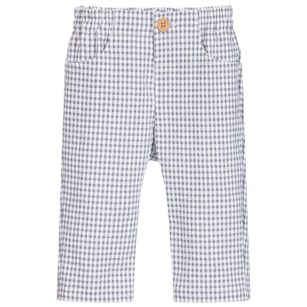 Fina Ejerique - Grey Gingham Baby Trousers  | Childrensalon