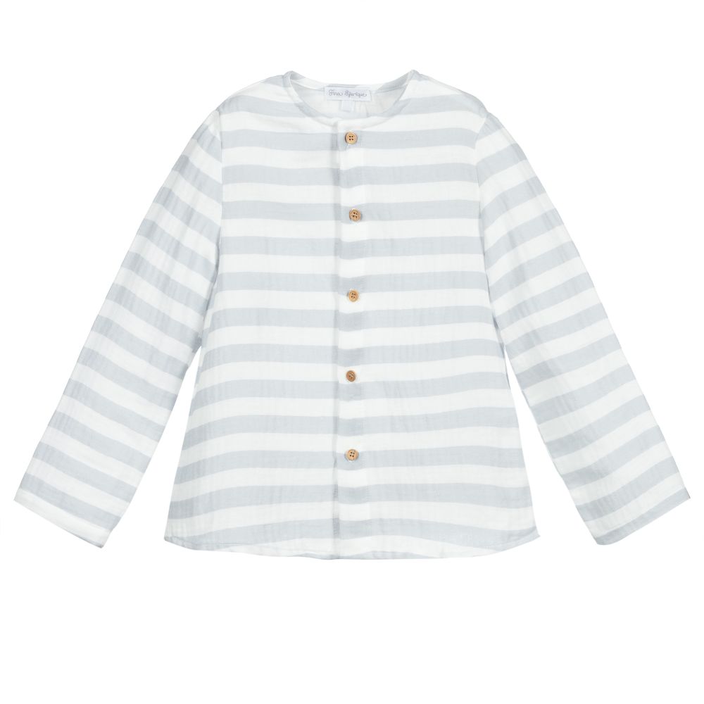Fina Ejerique - Grey & White Cheesecloth Shirt | Childrensalon