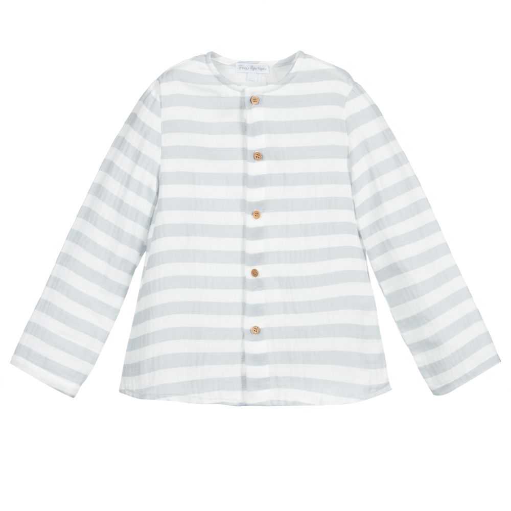 Fina Ejerique-Grey & White Cheesecloth Shirt | Childrensalon Outlet