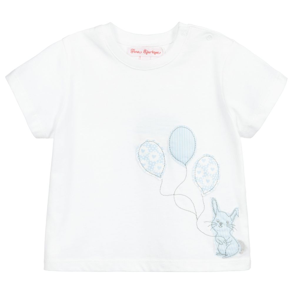 Fina Ejerique - White Balloon & Bunny T-Shirt  | Childrensalon
