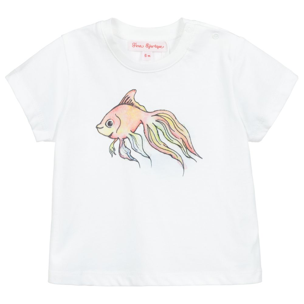 Fina Ejerique - White Cotton Fish T-Shirt | Childrensalon