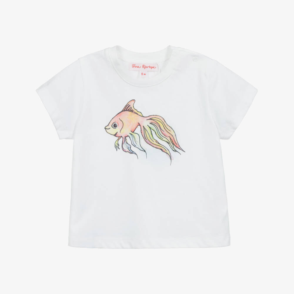 Fina Ejerique-White Cotton Fish T-Shirt | Childrensalon Outlet