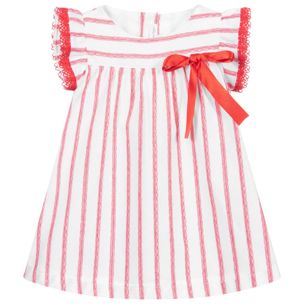 Fina Ejerique - White & Red Cotton Baby Dress | Childrensalon