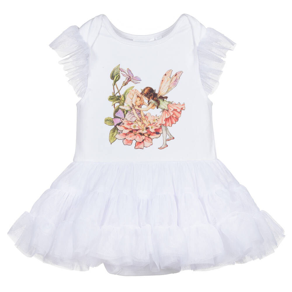 Flower Fairies™ by Childrensalon - فستان قطن جيرسي و تول لون أبيض | Childrensalon
