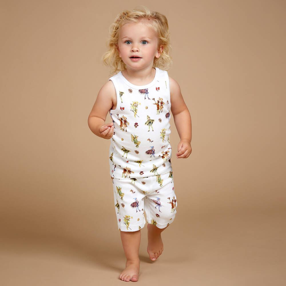 فلاور فيريز باي تشلدرن صالون-بيجاما شورت قطن لون أبيض | Childrensalon Outlet