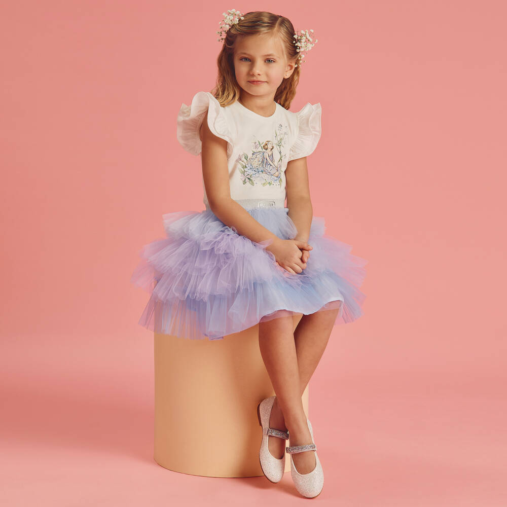 Flower Fairies™ by Childrensalon-تيشيرت بناتي عاجي أزرق بتصميم خرافي ومزين بالكشكش | Childrensalon Outlet