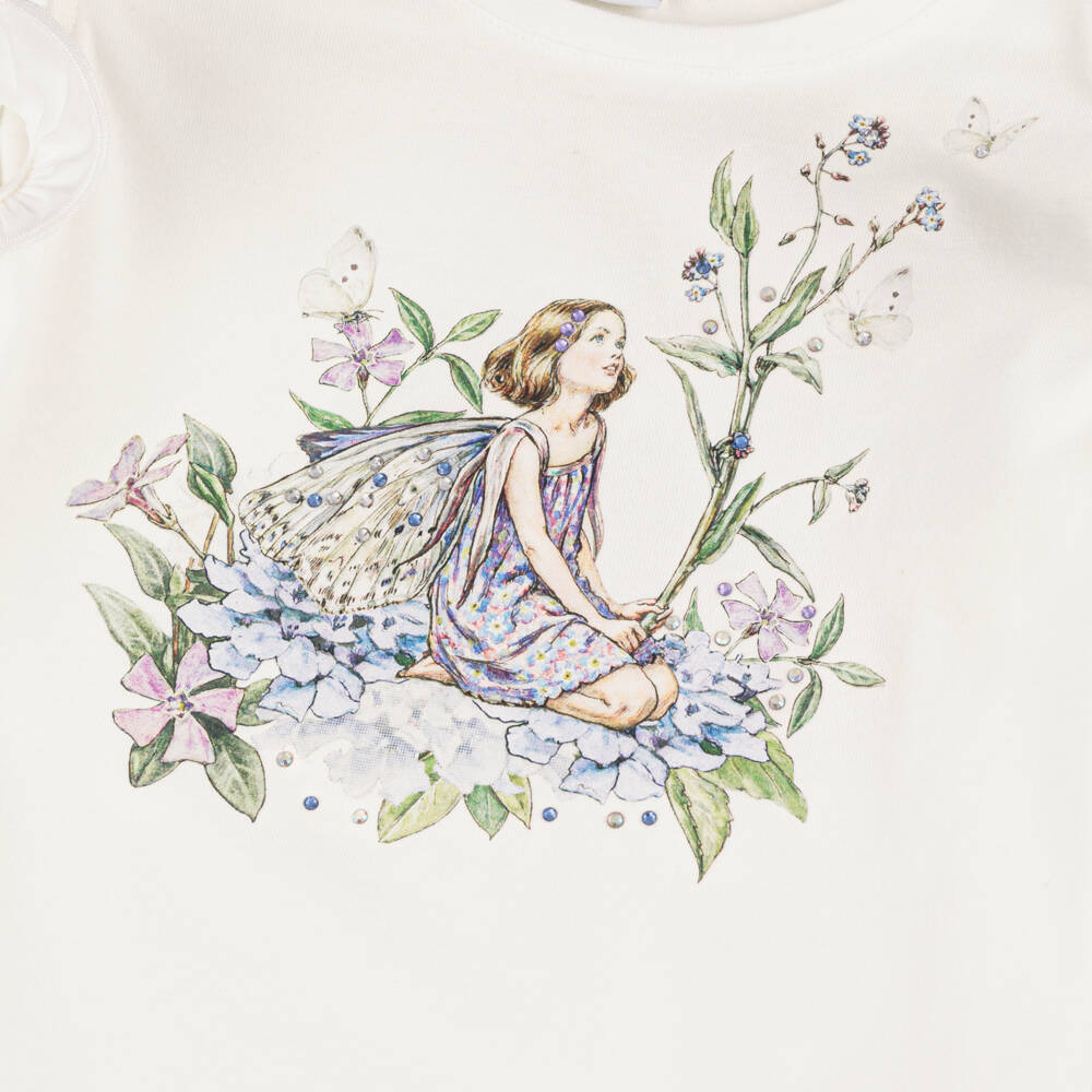 Flower Fairies™ by Childrensalon-تيشيرت بناتي عاجي أزرق بتصميم خرافي ومزين بالكشكش | Childrensalon Outlet