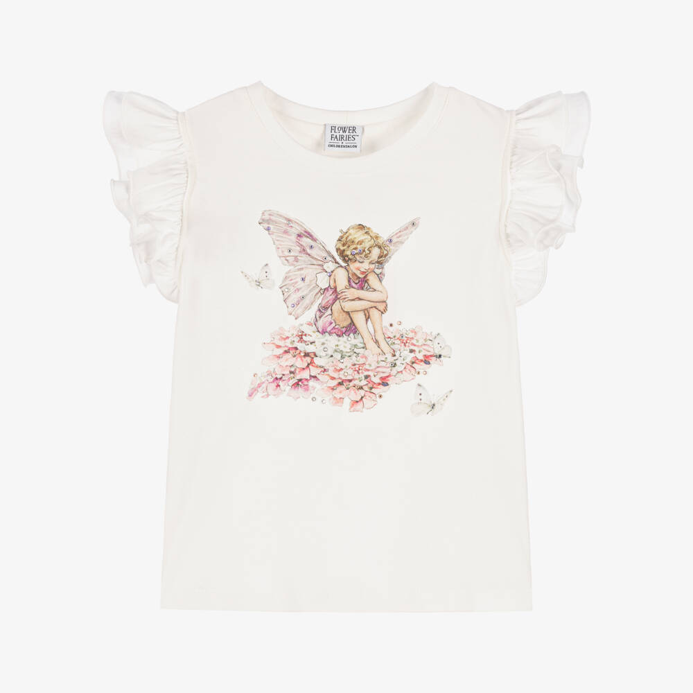 Flower Fairies™ by Childrensalon-تيشيرت عاجي للبنات بتصميم كشكش خيالي | Childrensalon Outlet
