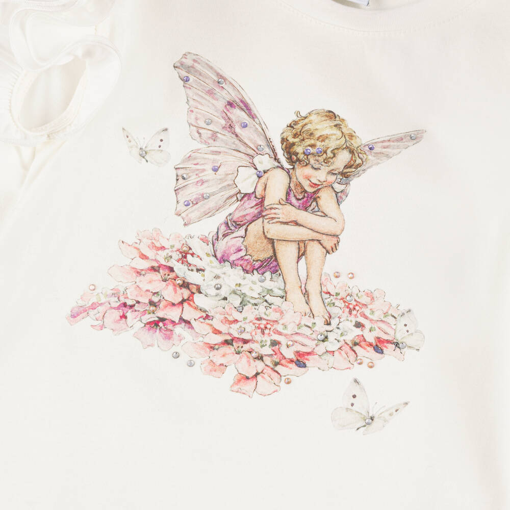 Flower Fairies™ by Childrensalon-تيشيرت عاجي للبنات بتصميم كشكش خيالي | Childrensalon Outlet