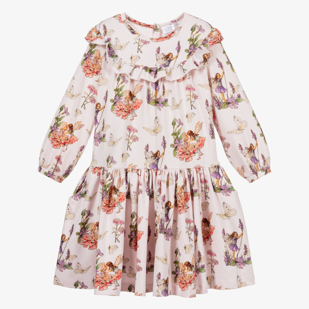 Flower Fairies™ by Childrensalon-فستان قطن لون زهري بطبعة ملونة | Childrensalon Outlet
