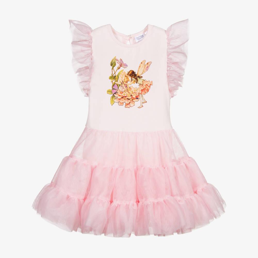 Flower Fairies™ by Childrensalon-فستان قطن جيرسي وتول لون زهري | Childrensalon Outlet
