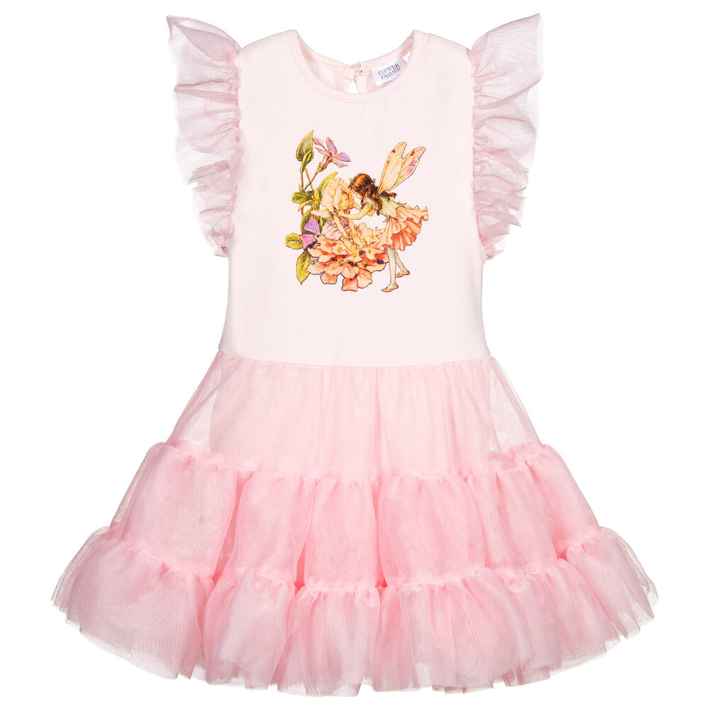 Flower Fairies™ by Childrensalon-فستان قطن جيرسي وتول لون زهري | Childrensalon Outlet