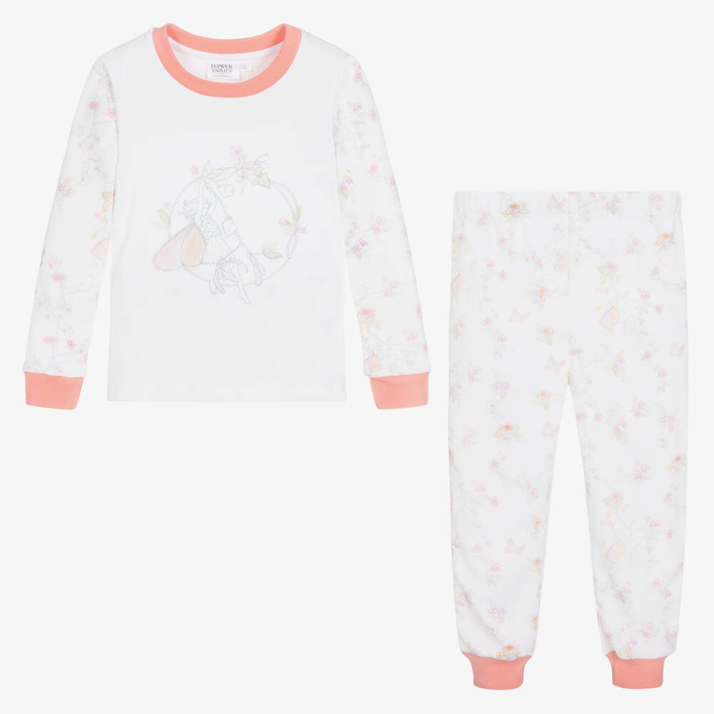 فلاور فيريز باي تشلدرن صالون-بيجاما قطن لون أبيض وزهري للبنات | Childrensalon Outlet