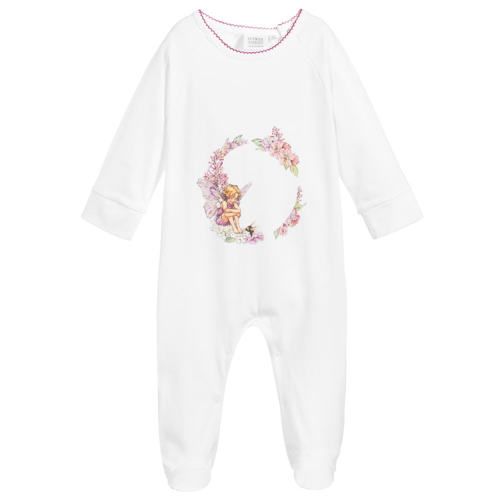 Flower Fairies™ by Childrensalon - Girls White Cotton Babygrow  | Childrensalon