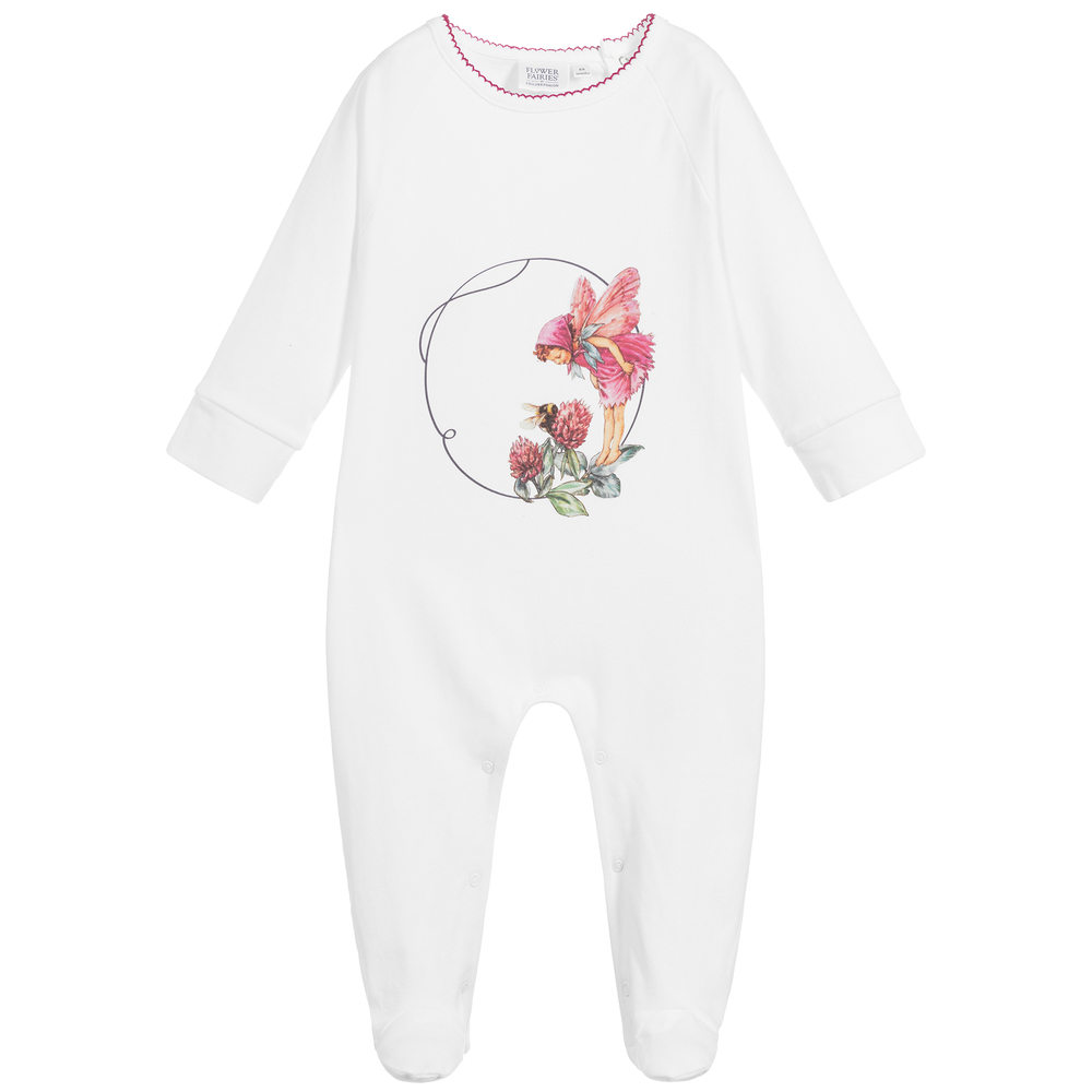 Flower Fairies™ by Childrensalon - Girls White Cotton Babygrow  | Childrensalon