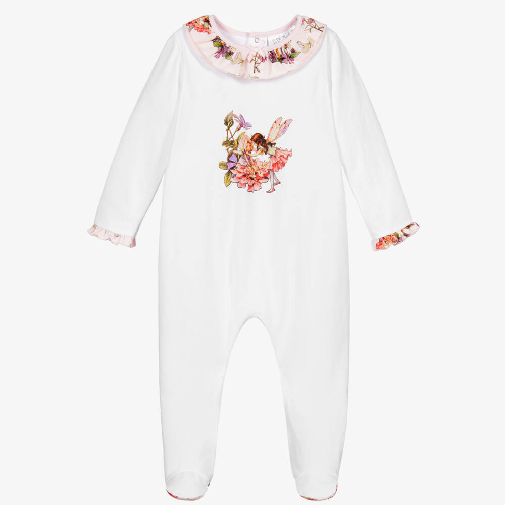 Flower Fairies™ by Childrensalon-Girls White Cotton Babygrow | Childrensalon Outlet
