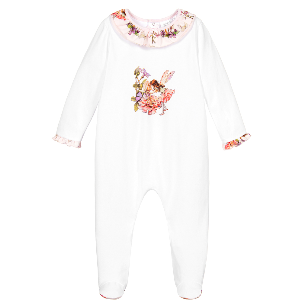 Flower Fairies™ by Childrensalon - Girls White Cotton Babygrow | Childrensalon