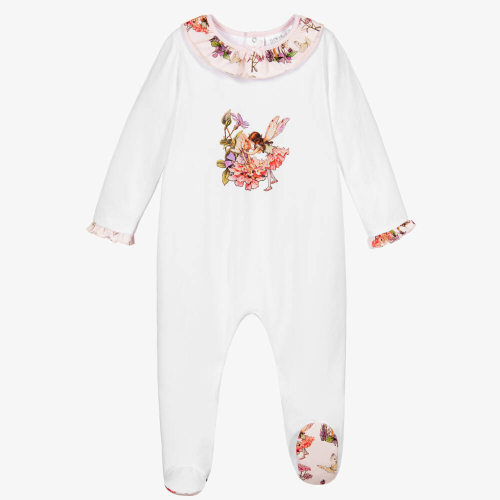 Flower Fairies™ by Childrensalon-Girls White Cotton Babygrow | Childrensalon Outlet