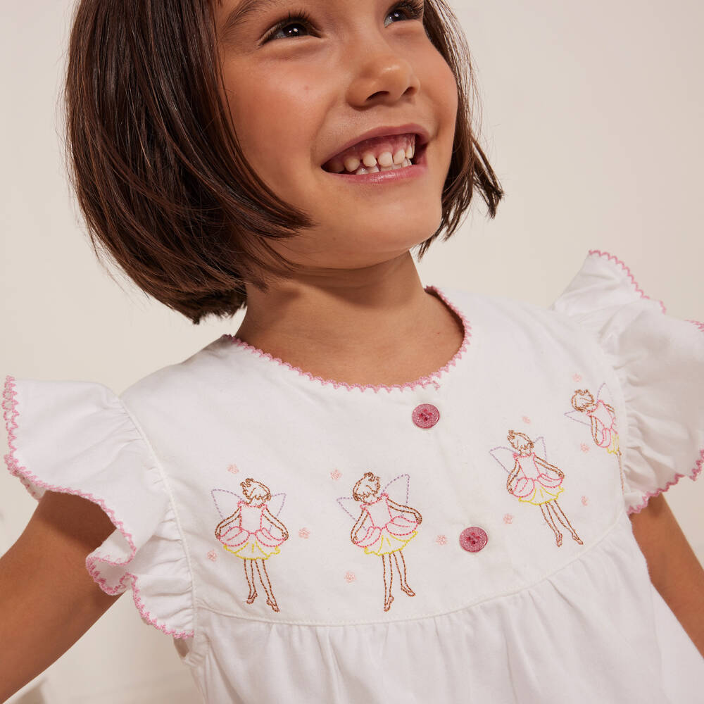 Flower Fairies™ by Childrensalon-Белая хлопковая ночная рубашка с вышивкой для девочек | Childrensalon Outlet
