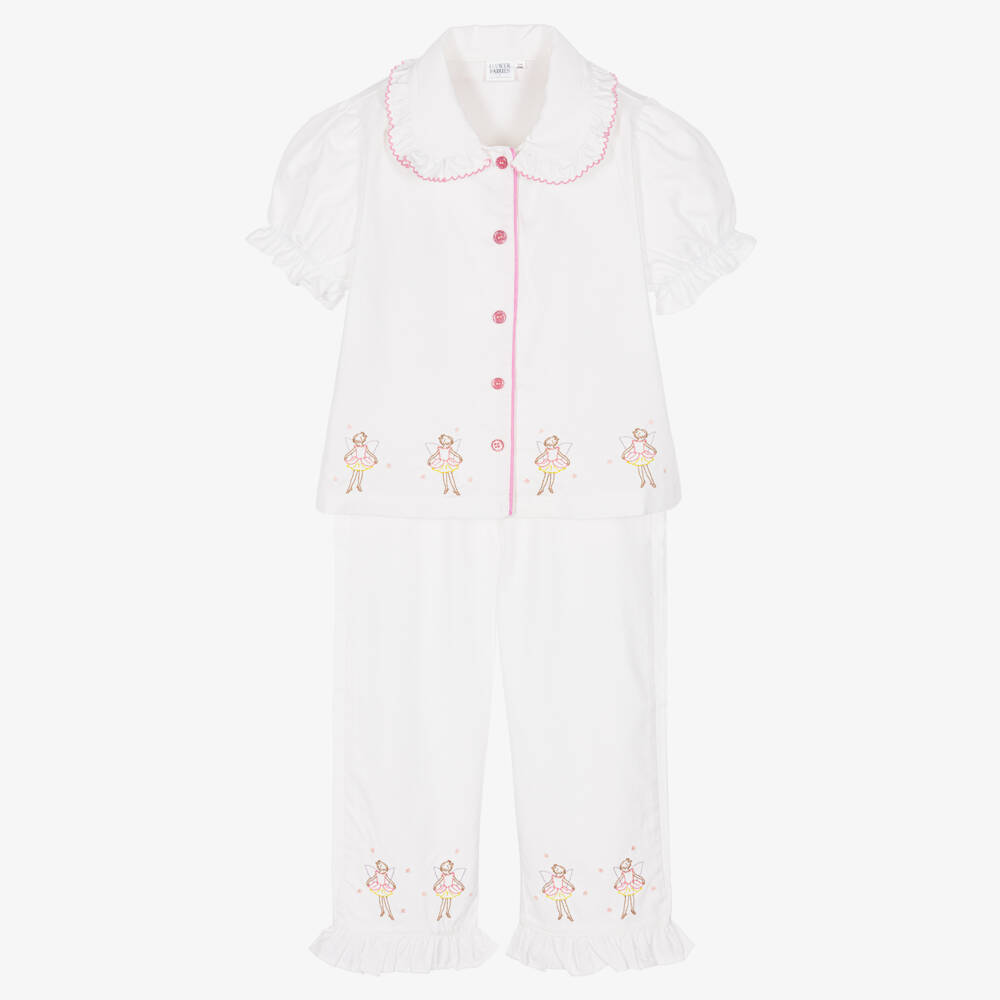 Flower Fairies™ by Childrensalon-Girls White Cotton Embroidered Pyjamas | Childrensalon Outlet