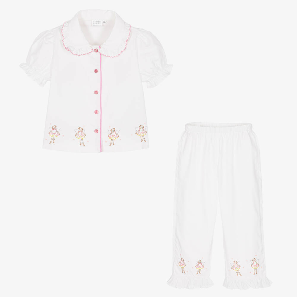 Flower Fairies™ by Childrensalon-Girls White Cotton Embroidered Pyjamas | Childrensalon Outlet