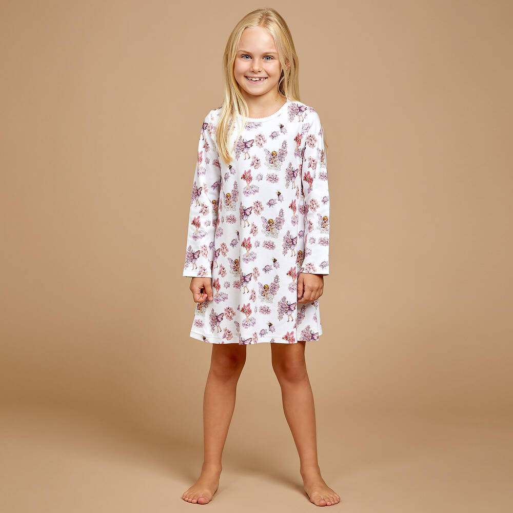 فلاور فيريز باي تشلدرن صالون-قميص نوم قطن لون أبيض للبنات | Childrensalon Outlet